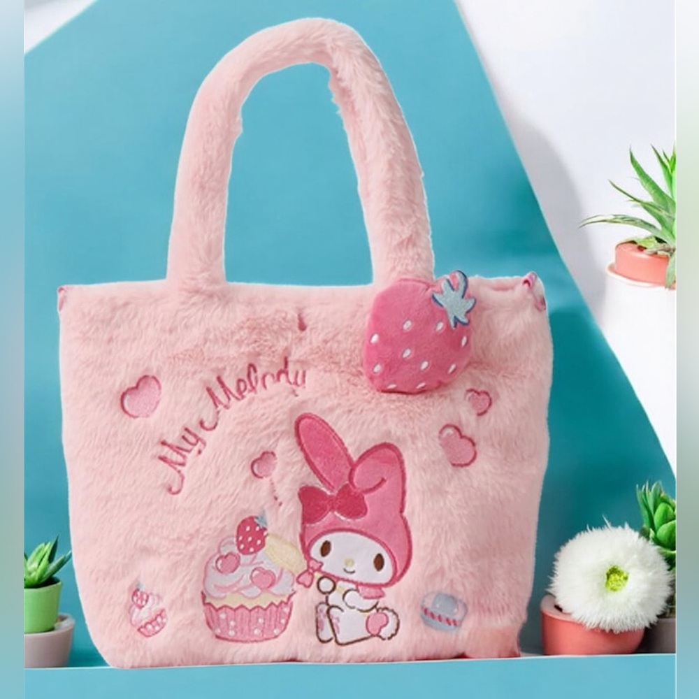 Kawaii Bunny My Melody Plush Soft Pink Handbag 🆕 w/Removable strap